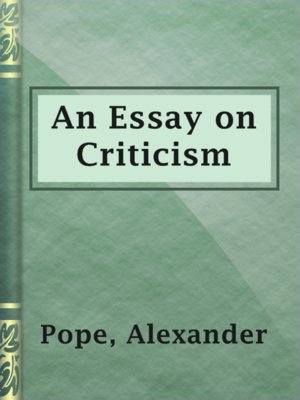 cover image of An Essay on Criticism